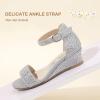 imagePANDANINJIA Girls Sandals Wedge Low Heels Round Open Toe Flower Girls Shoes Ankle Strap Wedding Party Little Big Kids Dress ShoesSilver Rhinestone