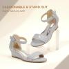 imagePANDANINJIA Girls Sandals Wedge Low Heels Round Open Toe Flower Girls Shoes Ankle Strap Wedding Party Little Big Kids Dress ShoesSilver Rhinestone