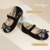imagePANDANINJIA Toddler Girls Dress Shoes Mary Jane Little Kids Ballet Flats Rhinestone Bow Wedding Party ShoesBlacksuede