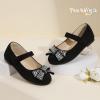 imagePANDANINJIA Toddler Girls Dress Shoes Mary Jane Little Kids Ballet Flats Rhinestone Bow Wedding Party ShoesBlacksuede