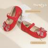 imagePANDANINJIA Toddler Girls Dress Shoes Mary Jane Little Kids Ballet Flats Rhinestone Bow Wedding Party ShoesRedsuede