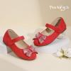 imagePANDANINJIA Toddler Girls Dress Shoes Mary Jane Little Kids Ballet Flats Rhinestone Bow Wedding Party ShoesRedsuede
