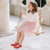 imagePANDANINJIA Toddler Girls Dress Shoes Mary Jane Little Kids Ballet Flats Rhinestone Bow Wedding Party ShoesRedsuede