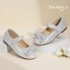 imagePANDANINJIA Toddler Girls Dress Shoes Mary Jane Little Kids Ballet Flats Rhinestone Bow Wedding Party ShoesSilverglitter
