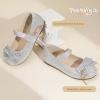 imagePANDANINJIA Toddler Girls Dress Shoes Mary Jane Little Kids Ballet Flats Rhinestone Bow Wedding Party ShoesSilverglitter