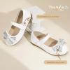 imagePANDANINJIA Toddler Girls Dress Shoes Mary Jane Little Kids Ballet Flats Rhinestone Bow Wedding Party ShoesWhitepu