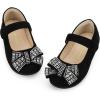 imagePANDANINJIA Toddler Girls Dress Shoes Mary Jane Little Kids Ballet Flats Rhinestone Bow Wedding Party ShoesBlacksuede
