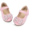 imagePANDANINJIA Toddler Girls Dress Shoes Mary Jane Little Kids Ballet Flats Rhinestone Bow Wedding Party ShoesPinksuede