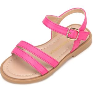 imagePANDANINJIA Girls Sandals Toddler Little Big Kids Kid Cute Open Toe Flats Dress Sandals Mona Summer ShoesFuchsia