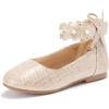 imagePANDANINJIA Flower Girl Shoes for Toddler Little Girls Pearl Mary Jane Ballet Flats Ankle Strap Glitter Dress Shoes Wedding PartyGold Glitter