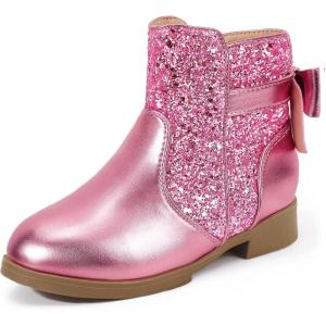 image:imagePANDANINJIA Girls Boots Toddler Kids Fashion Short Ankle Dress Bow Booties with Side Zipper BootsPinksequin