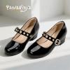 image:imagePANDANINJIA Girls Dress Shoes Little Big Kids Mary Jane Low Heels Buckle Round Toe Flower Girl Wedding Church Party School Pump ShoesBlackpatent