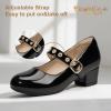 image:imagePANDANINJIA Girls Dress Shoes Little Big Kids Mary Jane Low Heels Buckle Round Toe Flower Girl Wedding Church Party School Pump ShoesBlackpatent