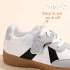 image:imagePANDANINJIA Girls Fashion Sneakers Toddler Little Kids Casual Tennis Memory Foam Shoes Lightweight LaceUp Walking Classic Retro SneakersWhiteBlack