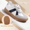 image:imagePANDANINJIA Girls Fashion Sneakers Toddler Little Kids Casual Tennis Memory Foam Shoes Lightweight LaceUp Walking Classic Retro SneakersWhiteBlack