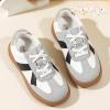 image:imagePANDANINJIA Girls Fashion Sneakers Toddler Little Kids Casual Tennis Memory Foam Shoes Lightweight LaceUp Walking Classic Retro SneakersWhiteBlack