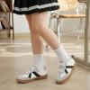 image:imagePANDANINJIA Girls Fashion Sneakers Toddler Little Kids Casual Tennis Memory Foam Shoes Lightweight LaceUp Walking Classic Retro SneakersWhiteBlack