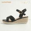 image:imagePANDANINJIA Girls Sandals Wedge Espadrilles Platform Little Big Kid Sandals Open Toe Cross Strap Summer Flower Girl Heels Dress ShoesBlack Pu