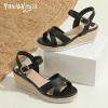 image:imagePANDANINJIA Girls Sandals Wedge Espadrilles Platform Little Big Kid Sandals Open Toe Cross Strap Summer Flower Girl Heels Dress ShoesBlack Pu