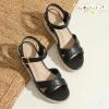 image:imagePANDANINJIA Girls Sandals Wedge Espadrilles Platform Little Big Kid Sandals Open Toe Cross Strap Summer Flower Girl Heels Dress ShoesBlack Pu