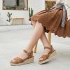 image:imagePANDANINJIA Girls Sandals Wedge Espadrilles Platform Little Big Kid Sandals Open Toe Cross Strap Summer Flower Girl Heels Dress ShoesBrown Suede