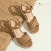image:imagePANDANINJIA Girls Sandals Wedge Espadrilles Platform Little Big Kid Sandals Open Toe Cross Strap Summer Flower Girl Heels Dress ShoesBrown Suede