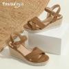 image:imagePANDANINJIA Girls Sandals Wedge Espadrilles Platform Little Big Kid Sandals Open Toe Cross Strap Summer Flower Girl Heels Dress ShoesBrown Suede