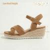 image:imagePANDANINJIA Girls Sandals Wedge Espadrilles Platform Little Big Kid Sandals Open Toe Cross Strap Summer Flower Girl Heels Dress ShoesBrown Suede