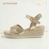 image:imagePANDANINJIA Girls Sandals Wedge Espadrilles Platform Little Big Kid Sandals Open Toe Cross Strap Summer Flower Girl Heels Dress ShoesGold Pu