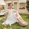 image:imagePANDANINJIA Girls Sandals Wedge Espadrilles Platform Little Big Kid Sandals Open Toe Cross Strap Summer Flower Girl Heels Dress ShoesNude Pu