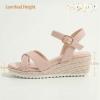 image:imagePANDANINJIA Girls Sandals Wedge Espadrilles Platform Little Big Kid Sandals Open Toe Cross Strap Summer Flower Girl Heels Dress ShoesNude Pu