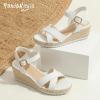 image:imagePANDANINJIA Girls Sandals Wedge Espadrilles Platform Little Big Kid Sandals Open Toe Cross Strap Summer Flower Girl Heels Dress ShoesWhite Pu