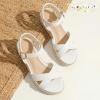 image:imagePANDANINJIA Girls Sandals Wedge Espadrilles Platform Little Big Kid Sandals Open Toe Cross Strap Summer Flower Girl Heels Dress ShoesWhite Pu