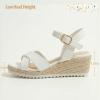 image:imagePANDANINJIA Girls Sandals Wedge Espadrilles Platform Little Big Kid Sandals Open Toe Cross Strap Summer Flower Girl Heels Dress ShoesWhite Pu