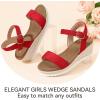image:imagePANDANINJIA Girls Sandals Wedge Platform Espadrille Little Big Kid Girls Heels Open Toe Summer Flower Girl Dress ShoesRed Suede