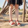 image:imagePANDANINJIA Girls Sandals Wedge Platform Espadrille Little Big Kid Girls Heels Open Toe Summer Flower Girl Dress ShoesRed Suede