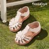 image:imagePANDANINJIA Toddler Sandals Girls Closed Round Toe Comfortable Flat Sandals Little Big Kids Soft Cute TStrap Summer Dress Shoes for School Daily Casual Party Wedding Flower Girl ShoesNude Pu