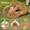 image:imagePANDANINJIA Toddler Sandals Girls Closed Round Toe Comfortable Flat Sandals Little Big Kids Soft Cute TStrap Summer Dress Shoes for School Daily Casual Party Wedding Flower Girl ShoesBrown Pu