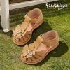 image:imagePANDANINJIA Toddler Sandals Girls Closed Round Toe Comfortable Flat Sandals Little Big Kids Soft Cute TStrap Summer Dress Shoes for School Daily Casual Party Wedding Flower Girl ShoesBrown Pu