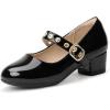 image:imagePANDANINJIA Girls Dress Shoes Little Big Kids Mary Jane Low Heels Buckle Round Toe Flower Girl Wedding Church Party School Pump ShoesBlackpatent