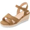 image:imagePANDANINJIA Girls Sandals Wedge Espadrilles Platform Little Big Kid Sandals Open Toe Cross Strap Summer Flower Girl Heels Dress ShoesBrown Suede