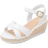image:imagePANDANINJIA Girls Sandals Wedge Espadrilles Platform Little Big Kid Sandals Open Toe Cross Strap Summer Flower Girl Heels Dress ShoesWhite Pu