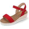 image:imagePANDANINJIA Girls Sandals Wedge Platform Espadrille Little Big Kid Girls Heels Open Toe Summer Flower Girl Dress ShoesRed Suede