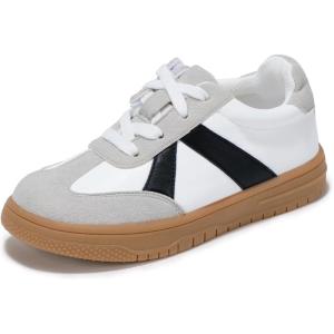 image:imagePANDANINJIA Girls Fashion Sneakers Toddler Little Kids Casual Tennis Memory Foam Shoes Lightweight LaceUp Walking Classic Retro SneakersWhiteBlack