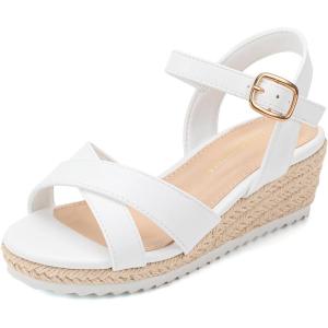 image:imagePANDANINJIA Girls Sandals Wedge Espadrilles Platform Little Big Kid Sandals Open Toe Cross Strap Summer Flower Girl Heels Dress ShoesWhite Pu