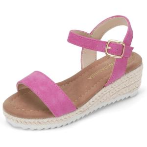 image:imagePANDANINJIA Girls Sandals Wedge Platform Espadrille Little Big Kid Girls Heels Open Toe Summer Flower Girl Dress ShoesHot Pink Nubuck