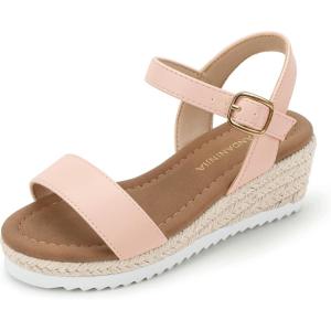 image:imagePANDANINJIA Girls Sandals Wedge Platform Espadrille Little Big Kid Girls Heels Open Toe Summer Flower Girl Dress ShoesPink Pu