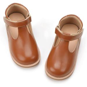 image:imagePANDANINJIA Toddler Girl Dress Shoes Mary Jane Ballet Flats TStrap Classic Girls Party Wedding School Uniform ShoesBrownpu