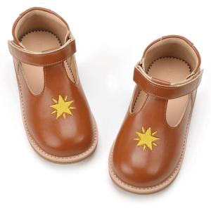 image:imagePANDANINJIA Toddler Girl Dress Shoes Mary Jane Ballet Flats TStrap Classic Girls Party Wedding School Uniform ShoesBrownstarpu