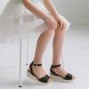 image:imagePANDANINJIA Girls Wedge Sandals Espadrilles Platform Heels for Girls Dress Shoes Ankle Strap Little Big Kids Sandals Summer ShoesBlackpu